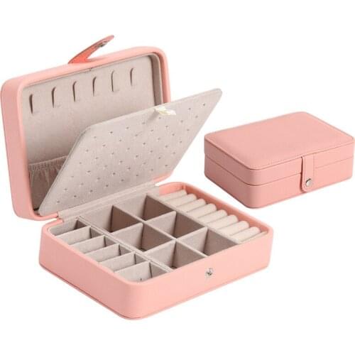 Travel Jewelry Case Box Women PU Leather 2 Layer Jewelry Organizer Holder for Necklace Earring Rings