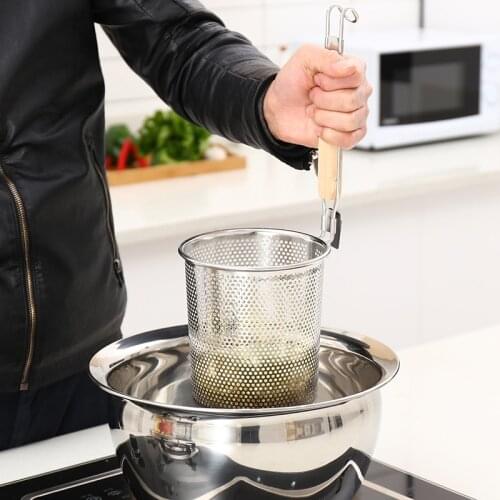 Filter Cage Oil Drainer Stainless Steel Strainer French Fries Dryer Noodles Grid Fries Food Kitchen Utensils Hot Pot Ladle 1pcs