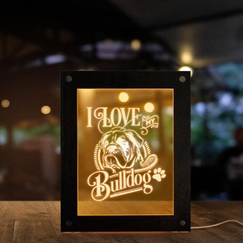 I Love my Bulldog Footprint 3D Optical illusion Light Photo Frame Dog Lover Gift English Bulldog British Bulldog Doggie Portrait