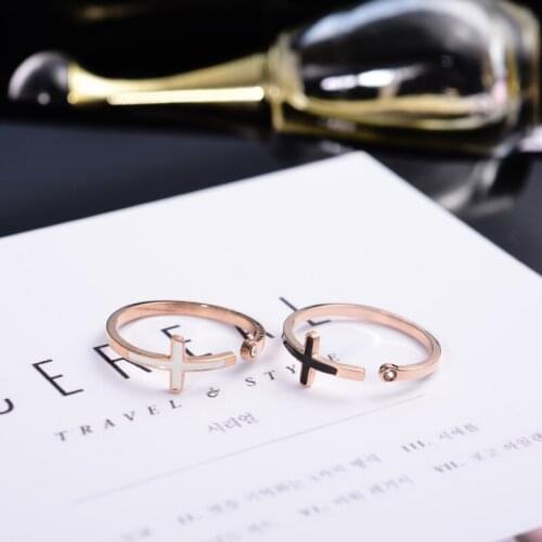 YUN RUO 2020 Rose Gold Colors AAA Zirconia Cross Finger Ring for Woman Girl Gift Wedding Jewelry 316L Stainless Steel Never Fade