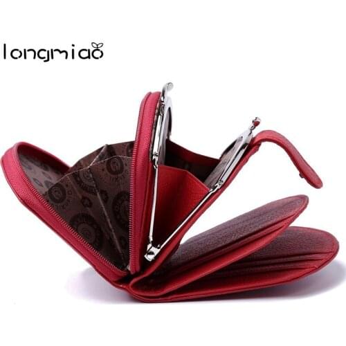 Longmiao Small Ladies Wallet Female Short Mini Zipper Coin Purse Brand Genuine Leather Cowhide Card Holder Money Bag Walet