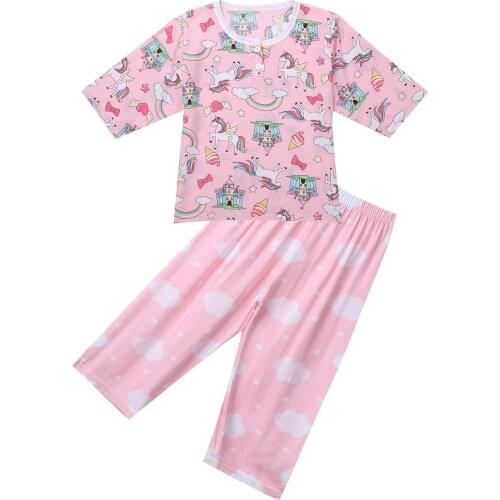 Summer Girls Pajamas Set Cotton Kids Sleepwear T-shirt + Pants Sets Cute Cartoon Children Pyjamas Girls Night Wear Home Clothes