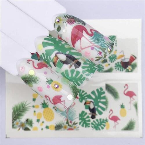 YZWLE Summer Series Nail Water Decals Black Flamingo Pattern Tranfer Sticker Flamingo Pineapple Mermaid Nail Art Decoration