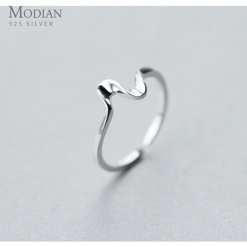 Modian Fashion Wavy Line Open Adjustable Finger Rings for Women 925 Sterling Silver Heartbeat Ring Fine Jewelry Accessories