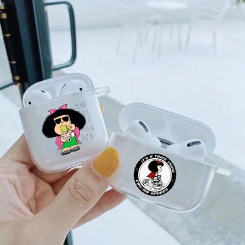 Fashion Lovely Mafalda Transparent TPU silicone Bluetooth Airpod Case For Airpods 1 Airpods 2 Airpods pro soft cover