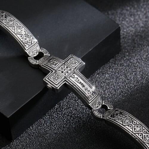 Punk retro cross titanium steel mens bracelet wide-faced rock tide stainless steel jewelry