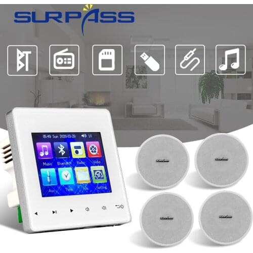 Stereo Bluetooth Wall Amplifier Sound Fm Audio 4*25W Big Power HiFi PA Ceiling Speaker Background Music Kit Home Theater System