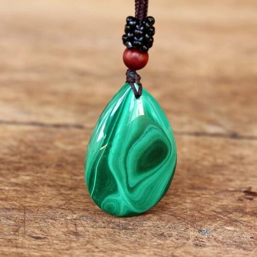 Malachite Water Drop Pendant Necklace Natural Stone Yoga Macrame Energy Necklace Women Men Fashion Jewelry Accessories