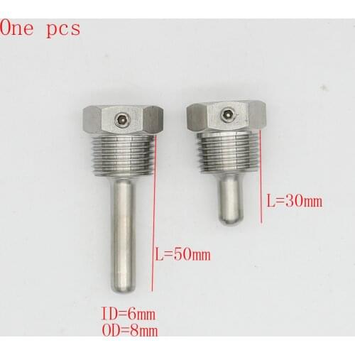Thermowell Immersion Sensors Thermowells Sleeve Stainless Steel 304 BSP 1/2" 3/4" for Max 6mm Pipe L30-L400mm 1pcs