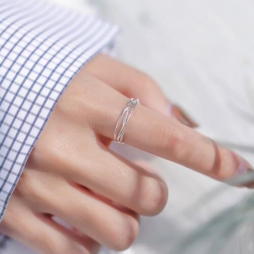 S925 Sterling Silver Rings for Women Fashion Cross Opening Adjustable Ring Simple Personalized Student Ring Jewelry Wholesale