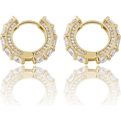 Hip Hop Small Fully Iced Rhinestone Women Men Fashion Hoop Huggie Earrings Jewelry Gift