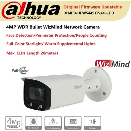 Dahua IP Camera 4MP IPC-HFW5442T-AS-LED Bullet AI Network Camera PoE Full Color Onvif Face Detection People Counting Protection