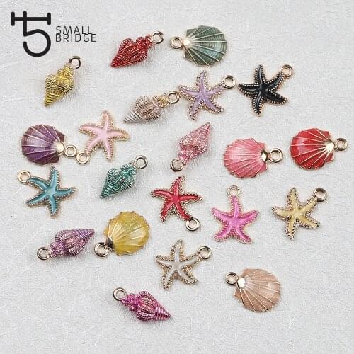 6 7 8 21PCS/Set Drop Oil Alloy Fashion Enamel Charms for Jewelry Making handmade pendant necklace starfish shell beads wholesale