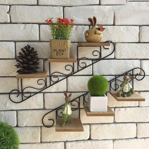 American Rural Creative Staircase Shape Cafe Clothing Store Wall Decoration Wall Hanging Flower Shelf Wall Mount