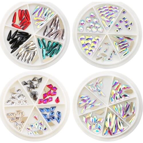 Swarovsky Flatback Glass Nails Rhinestones Nail Art Mix Shape Fancy Shaped In Box Colorful Glass Stones For 3D Nail Art Decora