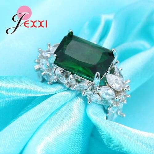 Top New Women Green Crystal Rings For Party Band Jewelry Fashion 925 Sterling Silver Zircon Ring Accessory Mujer Anillos