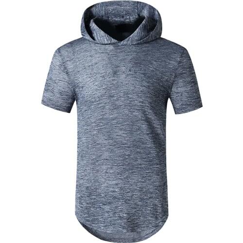 Knitting Fashion Solid Hooded T Shirt Men Tops Fitness Slim Fit Short Sleeve Camiseta Hombre Streetwear Hip Hop Mens Clothes