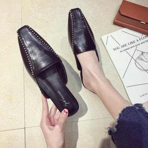 Muller shoes women 2021 spring new fashion retro square head low-heeled slippers