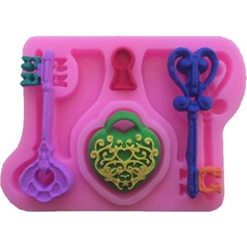 Vintage Heart Key Silicone Gumpaste Mould Cake Decorating Tools Chocolate Candy Fondant Cupcake Baking Ice Molds Pink