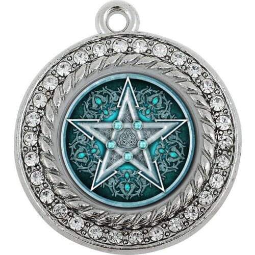 WATER PENTACLE CHARM ANTIQUE SILVER PLATED JEWELRY
