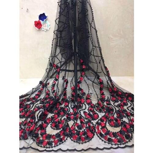Top Quality African Tulle Lace Fabric Embroidered Net Fabric JRB-11268 with beads