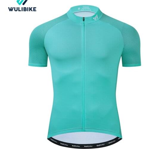 Wulibike Youth Cycling Jersey Mens Short Sleeve Jerseys Summer Pure color Bicycle Anti-UV Sportwear Breathable Neo Mint