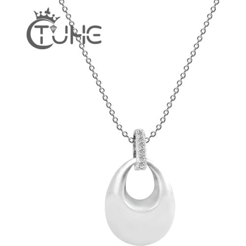 Brand Design Women 2 Colors Crystal Rhinestone Necklace For Women Statement Drop Silver Color Ceramic Pendant Chain Jewelry