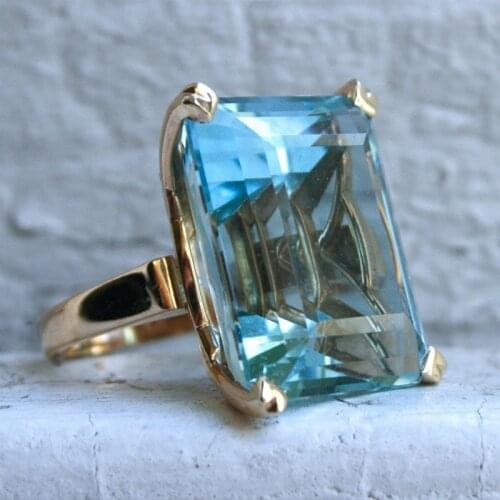 Big Square Shape Rhinestone Rings For Women Sea Blue Princess Crystal Ring Weddings /Party Trendy Jewelry