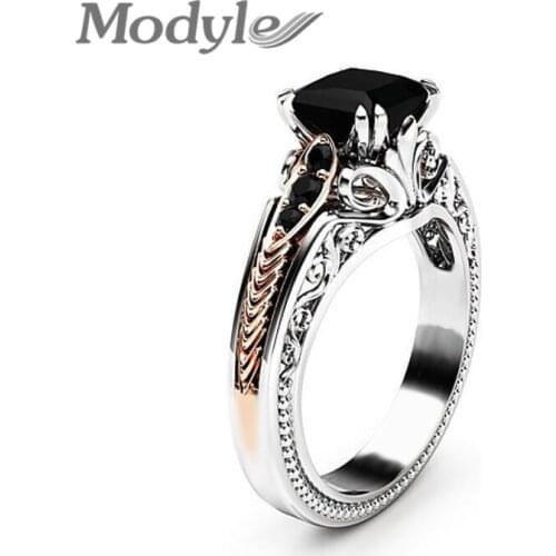 Modyle Silver Color&Gold Color Fashion Jewelry Black CZ Stone Flower Ring for Woman Christmas gift Dropshipping
