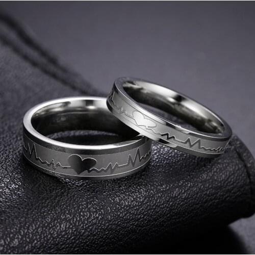 1Pcs Classic Titanium Steel Ring Electrocardiogram Wave heartbeat Ring Wedding Couples Rings Bijouterie for Man or Woman Gift