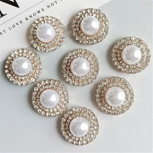10pcs Button Decorative for Craft Rhinestone Gold Flatback Embellishment Pearl Crystal Bouton DIY Decoration
