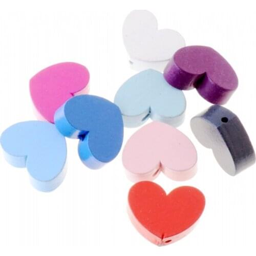 Free shipping 10pcs Random Mixed Color Love Heart Wood Spacer Beads Diy Crafts 30x23mm