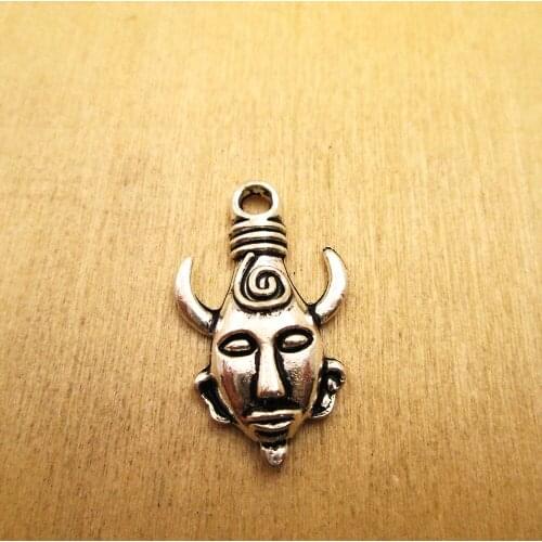12pcs-- 19*32MM Mysterious horn man mask Supernatural Dean one side DIY necklace/ bracelets charms antique silver tone