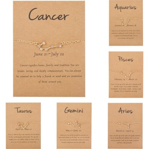 12 Constellation Bracelet Crystal Charm Gold Chain Bracelets for Women Zodiac Sign Libra Aries Wish Card Birthday Jewelry Gift