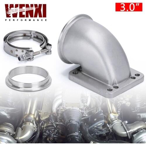 3.0" Vband 90 Degree Cast Turbo Elbow Adapter Flange 304 Stainless Steel + Clamp For T3 T4 Turbocharger WX-TEA30+TPJ30
