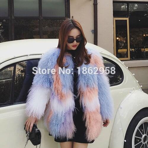 AU545 New Arrival 2019 Colorful Women Winter Overcoats Multi Color European Lady Real Fur Coat