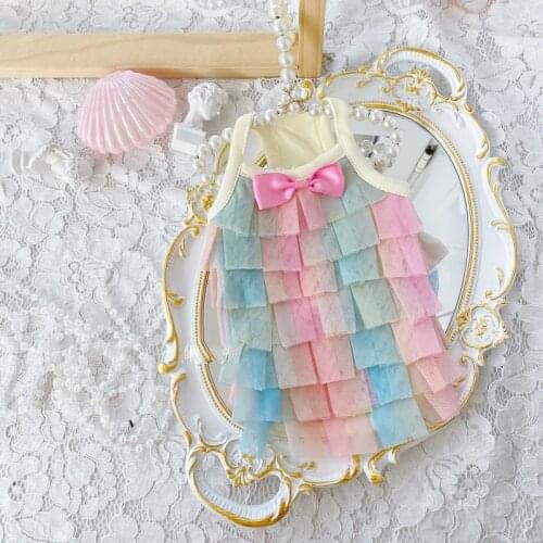 Free Shipping Handmade Adorable Dog Clothes Rainbow Tulle Cake Skirt Pet Dress Shoulder Straps Poodle Maltese Outfit Summer