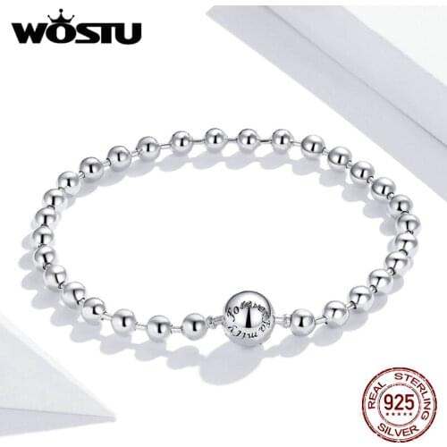 WOSTU New 925 Sterling Silver Pure silver Bead Bangles & Bracelet Size 17 & 19 For Women Sparkling Unique Jewelry Gift BKB208