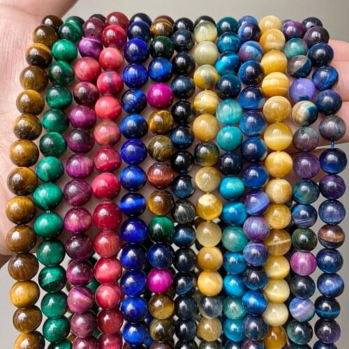 Natural Red Yellow Tiger eye Round Gem Stone Beads For Jewelry Making Bracelet Necklace DIY Needlework Beads 4 6 8 10 12 mm 15