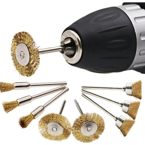 Citop 10 pcs 3mm Shank Copper Plated Wire Wheel Brush for Mini Drill Rotary Tools Brush Polishing Brass Wire Buffing