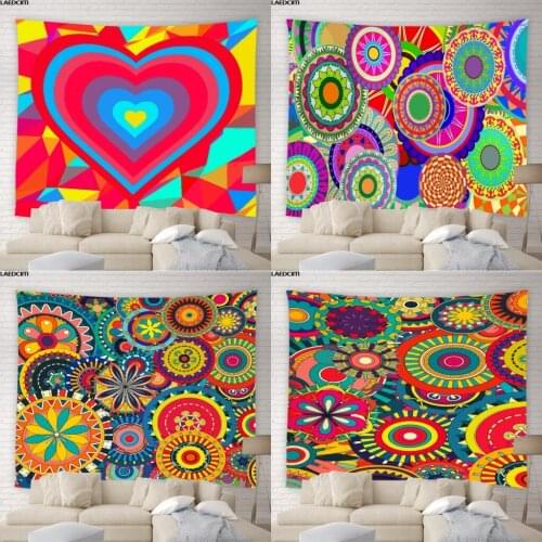 Colorful Aesthetic Tapestry Love Heart Mandala Floral Hippie Background Wall Hanging Yoga Cloth Living Room Bedroom Home Decor