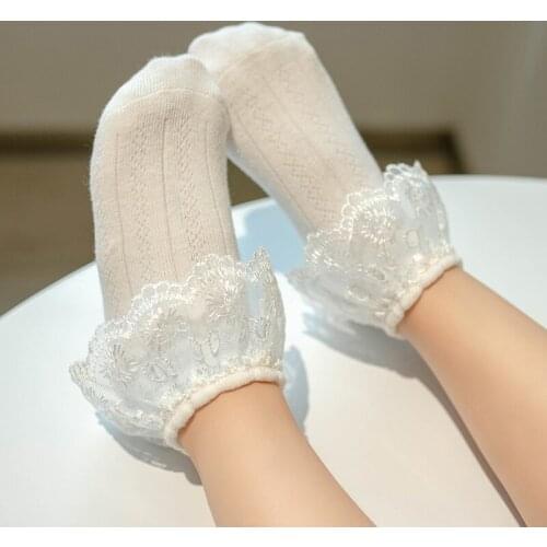Childrens Socks Summer Thin Cotton Socks Dancing Girl Baby Princess Socks Solid Color Embroidery Lace Stockings for Girl