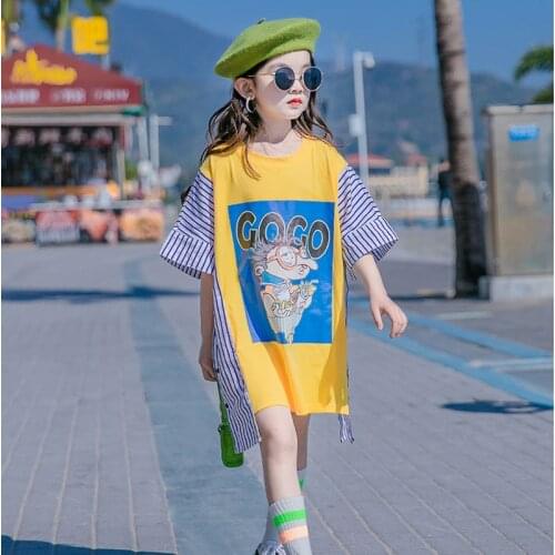 8 10 years Kids Girls Short Sleeve Cartoon Print Long Tops 2021 Summer New Fashion Teenage Girls Sweatshirt