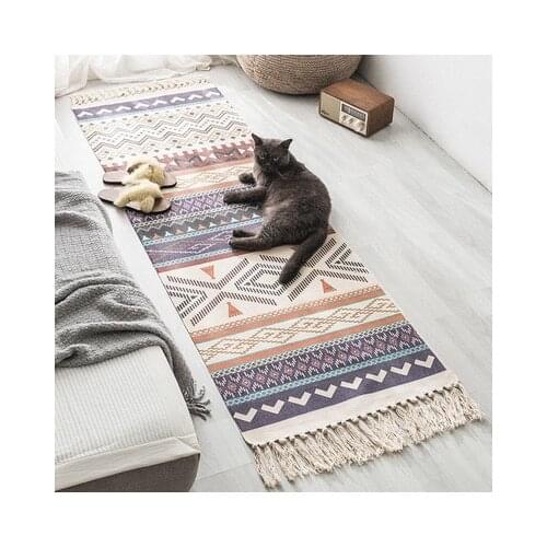 40 Hand Tassel Woven Cotton Linen Carpet Bedside Rug Geometric Floor Mat Long Rug Bedspread Tapestry Home Decoration