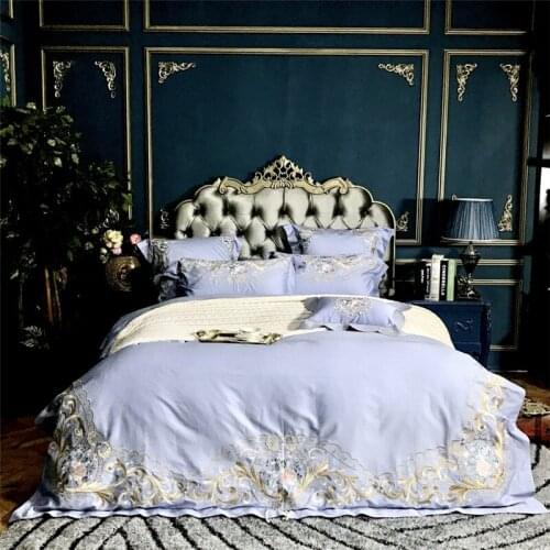 Egyptian Light blue 60s Cotton luxury white Royal Embroidery Bedding Set Duvet Cover Bed sheet Pillowcases Queen King 4pcs