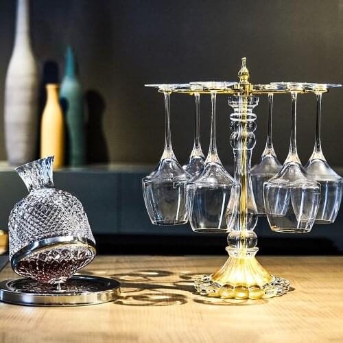 European Crystal Glass Wine Set With Wine Holder Tumbler Decanter 6 Goblet Household Bar Drinkware