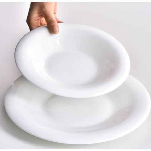 European-style Round Ceramic White Plate Household Tableware Flat Plate Restaurant Service Storage Tray Kitchen Supplies