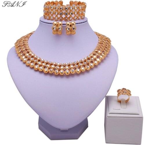 Fani 2019 Nigerian Wedding woman accessories jewelry set Dubai Gold Colorful Jewelry Set Fashion African Bridal Jewelry Set