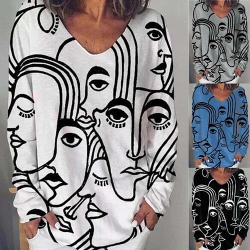 Hoodie Women Fashion Casual O-neck Oversize S-5XL Abstract Print Long Sleeves Tops Ladies Clothing Gradient Shirts Chandail c50