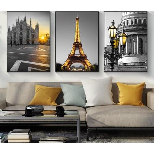 Canvas Painting Cuadros Wall Art Picture for Living Room Home Art Decoration Church Paris France Eiffels Tower The Setting Sun